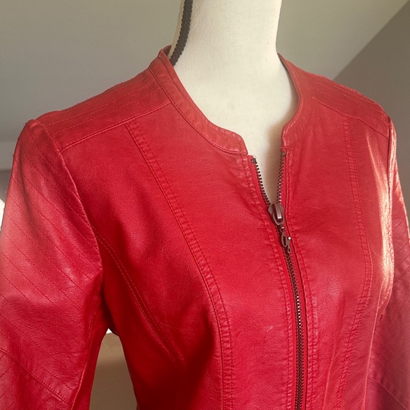 GUESS Red Women's Zip-Front Faux Leather Jacket - Picture 3 of 4